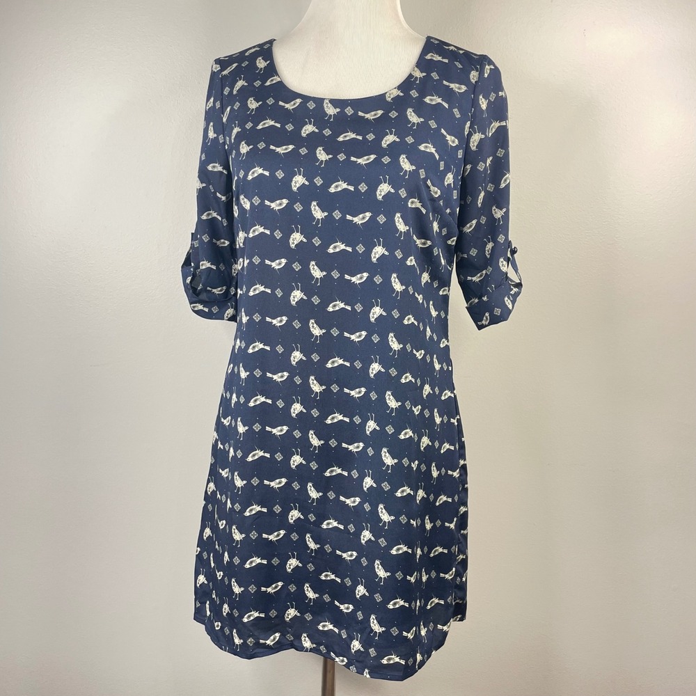 Lily Rose Womens Navy Blue Bird Print Tab Sleeve Shift Dress Size S I7992U78Q8